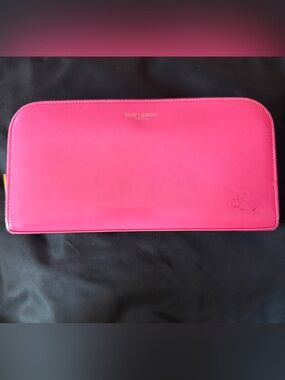 Saint Laurent Hot Pink Leather Long Zippy Wallet with Gold Embossed Logo